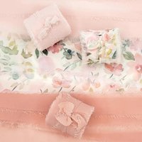 3pcs Fringe Chiffon Ribbon Rolls with Flowers Pink Style Nude Silk Ribbon DIY Decor for Wedding Gift Wrapping Floral Crafts