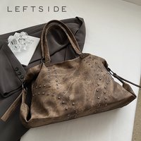 LEFTSIDE Rivets Large Capacity PU Leather Shoulder Bag for Women 2025 Winter Luxury Lady Punk Style Designer Tote Bags Handbags