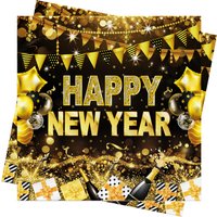 Frohes Neues Jahr, Servietten, schwarzgoldene Papierservietten, 33 x 33 cm, Einwegservietten, perfekt für Silvesterpartys, Dekorationen