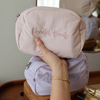 Embroidered Cosmetic Bag Pink & Purple Travel Large Capacity Zipper Storage Pouch Toiletry Bag Large Inner Pouch Solid Color