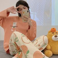 Fitted Casual Pajamas Women's Long-Sleeve Ladies Autumn Pajamas Lightweight Loose Fall and Winter Homewear Set Women Loungewear