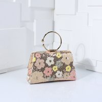 Shiny Sequins Metal Top Handle Evening Handbag Design Colorful Flowers for Bridal Women Party Clutch Purse with Chain Shoulder