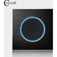 COSWALL Black Aluminum Panel 1/2/3/4 Gang 1/2 Way On / Off Wall Light Switch Large Aperture LED Backlight