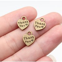 20pcs 12x10mm 2 Colors Antique Silver Color Antique Bronze Color Double-Sided Thank You Heart Charms Jewelry Making Accessories