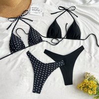 Four piece sexy bikini swimsuit set with black and white dots and pure black