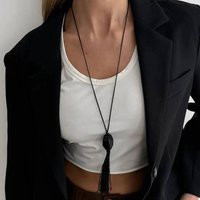 IngeSight.Z New Simple Irregular Black Resin Tassel Pendant Necklace Women Trendy Adjustable Waxed Thread Sweater Chain Jewelry