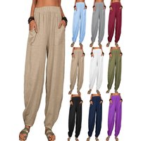 Women Cotton hemp Pants Summer Casual Vintage Pockets Thin Beach Trousers loose cotton hemp casual sports pants home Haren pants