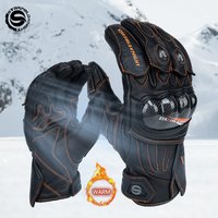 SFK noir et Orange véritable cuir de chèvre moto gants d'hiver en Fiber de carbone imperméable chaud vêtements respirants résistant Guantes
