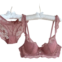 Sexy Lace Bow Thin Section Bra Small Breasts Gathered Collect Vice Breasts Comfortable Soft Steel Ring Anti-Sagging Bra Set