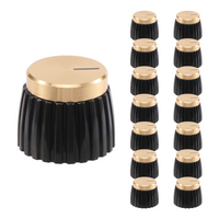 YAYA 15Pcs Guitar AMP Amplifier Push on Fit Knobs Black with Gold Aluminum Cap Top Fits 6Mm Diameter Pots Marshall Amplifiers
