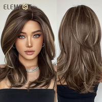 ELEMENT Synthetische Perücke, mittellanges gewelltes Haar, braun, gemischtes blondes Perücken für Frauen, tägliche Party, cooles, hitzebeständiges, atmungsaktives Stirnband