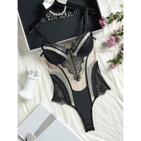 French Ultra Thin Women Bodysuit Set Sexy Lace Embroidery Underwear Breathable Mesh Bodycon Onesies Temptation Hollow Jumpsuit
