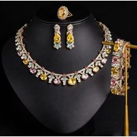 Pop Hot Stereo Jewelry Oil Painting Necklace Earrings Premium Multi-Color 2-Piece Wedding Travel Women's Holiday Gift M-1000
