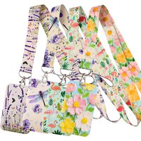 LX1437 Lavender Flowers Lanyard Keychain ID Credit Card Cover Pass Mobile Phone Charm Neck Straps Badge Holder Key Holder