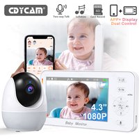 1080P HD WiFi Baby Monitor Phone APP Remote View 4.3" Nanny Night Light VOX Night Vision Lullabies Temperature Monitor Camera