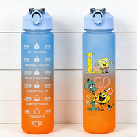 SpongeBobs SquarePants Water Bottle 750ml Travel Gradient Color Straw Cup Printed A-Z Letter Sport Kettle Boy Girl Outdoor Flask