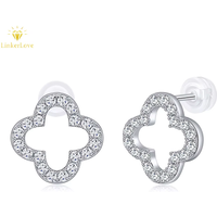 LinkerLove Moissanite Four-leaf Clover Earrings 100% S925 Sterling Silver Stud Earrings for Women 18K Gold Plated Fine Jewelry