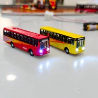 1pc Scale 1:150 Metal Miniature Bus Model 12V With Led Light Luminescent Car For Building Sand Table Scene Layout Diorama Kit