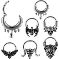 Dramlee Stianless Steel 16G Fuid Ox Head Septum Hoop Ring Skull Hinged Segment Nose Clicker Daith Rook Earring Piercing Jewelry