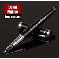 Luxury Metal Silver Black Signature Ballpoint Pens for Business Writing Office Supplies Stationery Customized Logo Name Gift