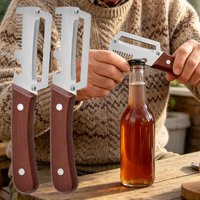 2-piece Multifunctional Fruit Vegetable Peeler Stainless Steel Grater With Bottle Opener Wooden Handle Green Onion Cutter