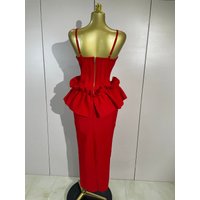 Women Sexy Backless V Neck Ruffles Red Long Bodycon Bandage Dress Elegant Celebrity Evening Club Party Prom Birthday Dresses