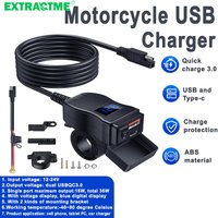 Extractme Motorcycle Charger Dual USB QC3.0 Fast Charger Power Adapter Socket with Switch Waterproof Digital Voltmeter