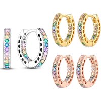925 Sterling Silver Pave Round Shape Geometry of Simple Earring Hoop Earrings for Women Jewelry Wedding Engagement Birthday Gift
