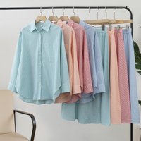 Women's Cotton Lilen blends Two Piece Blouse & Pants Sets for summer