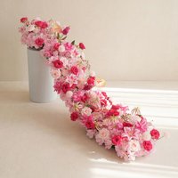 NEW 1m/2m Luxury Pink Red Rose Flower Row Runner Artificial Flowers Wedding Backdrop Decoration Floral Party Prop Window Display