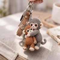 Funny Crochet Punch Monkey Keychain Soft Yarn Plush Stuffed Animal Mini Bag Charm Pendant Cute Keyring Gift For Birthday Holiday