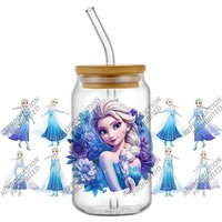 Cartoon Princess Elsa UV DTF Wrap Decal for Mugs Tumbler Glass Colorful Dollhouse Libbey Cup Transfer Stickers DIY Decor