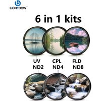 Lightdow UV+CPL+FLD+ND 2 4 8 Camera Lens Filter 6 in 1 Kits 49mm 52 55 58 62 67 72 77 82mm Kit for Cannon Nikon Sony Camera Lens