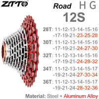 ZTTO Road Bike HG Cassette Ultralight 11s 12s 11-28/30/32/34/36T Sprocket 112g~146g Red-silver 11/12Speed Gravel K7