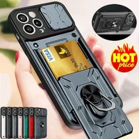 Case For iPhone 17 16 15 14 13 12 11 Pro Max XR XS Plus SE Slide Camera Card Slot Military Grade Ring 360 Magnetic Back Cover