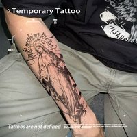 Herbal Juice Virgin Mary Chicano Lettering Temporary Tattoo Waterproof Fake Tattoo Sticker Religious Dark Art for Men Arm 1PC