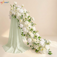 Uflower White Rose Artificial Flower Row Decor Wedding Backdrop Banquet Table Runner Floral Arrangement Event Stage Display
