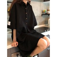 plus Size Women's Dress Short Sleeve Midi Dress Black Knee-Length Shirt Collar Comfortable Fit Summer T-Shirt Dress