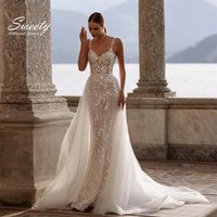 Sweetheart Neck Detachable 2 In 1 Wedding Dress Embroidered Lace On Net With Bead Mermaid Ball Gown Customized Vestido De Novia