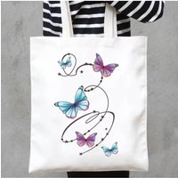 Ink Splash Dark Blue Watercolor Butterfly Graphic Canvas Tote Bag Large Shoulder Bag For Women Daily Grocery Travel Casual Bag