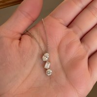 Three Stone Moissanite Necklaces for Women 925 Sterling Silver Vertical Line Dainty Pendant Necklace Jewelry Wedding Gift