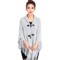 New Cape Fringe Buckle Solid Color Scarf Irregular Double Fringe Warm Thick Shawl