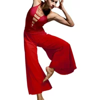 Lyrical Contemporary Dance Costume Women Camisole Leotard Wide Leg Palazzo Pants 2 PCS Set Modern Ballet Competition Outfit