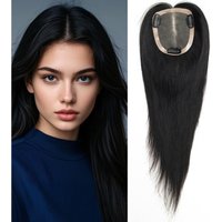 Durable Women Topper Fine Mono & Pu Base Human Hair Topper With Clips On Human Hair Wigs Breathable Remy Human Hairpieces System