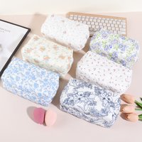 Floral Quilted Pencil Case Bag,Portable Travel & School Organizer Pouch for Girls,Cosmetic Stationery Zipper Pouch Perfect Gift