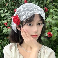 New Triangle Hair Scarf Short Skirt Butt Curtain Skirt Lace Trim Small Apron Knitting Lace Stacked Ins Korean Women Headscarf