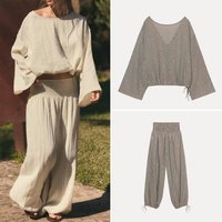 Women's Spring 2026 Long Sleeve Plaid Shirt Layered High Waist Elastic Waist Pants Fashion Set Casual Comfortable Fit