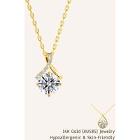 14K Gold Necklace Chain 1ct VVS1 D Color Twist Solitaire Moissanite Diamond Pendant Certificate Engagement Fine Jewelry for Girl