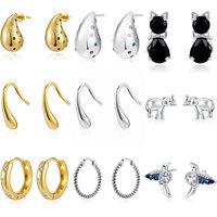 925 Sterling Silver Earrings for Women Cute Cat Elephant Bird Water Drop Design with Crystal Fashion Jewelry Accessories