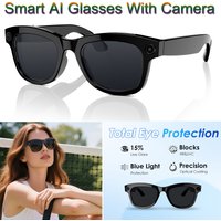 KI-gesteuerte Smart-Brille mit Kamera, 1080P HD Bluetooth-Übersetzungsbrille mit Dual-Mikrofon und ENC-Rauschunterdrückung, Blaulichtfiltergläser, Echtzeit-Übersetzungsbrille für Männer und Frauen,